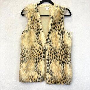 Xhilaration Faux Fur Cheetah Vest Womens Medium M Mobwife Shabby Chic Open Front